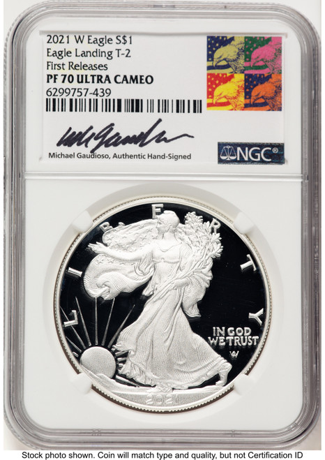 2021-W TY2 Proof Silver Eagle 1 oz FR Michael Gaudioso Eagle Art NGC PF70 (521119268)