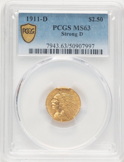 1911-D $2.50 Blue Gradient Indian Quarter Eagle PCGS MS63