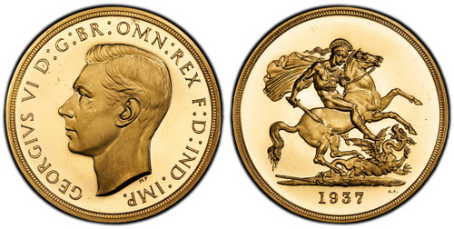 Head left / St. George slaying the dragon. KM 861; SCBC-4074; Friedberg 409. From a mintage of just 5001. World Coins PCGS MS64