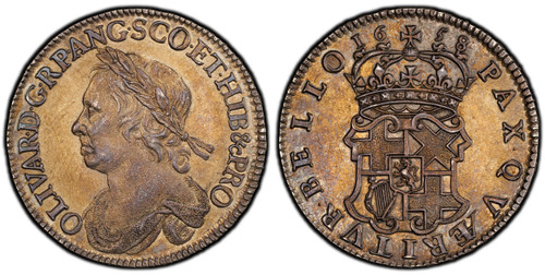 London mint. Draped laureate bust left  HIB  in legend / Crowned shield divides date above in legend. KM-B207; SCBC-3227a; ESC-252. World Coins PCGS AU55