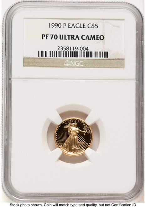 1990-P Proof Gold Eagle 1/10 oz Brown Label NGC PF70 (522461008)