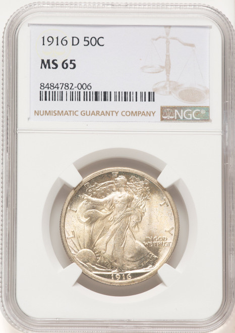 1916-D 50C Walking Liberty Half Dollar NGC MS65 (782995006)