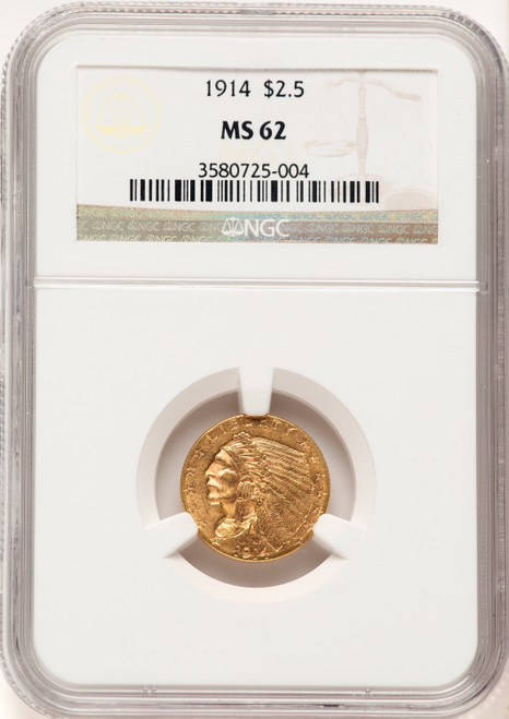1914 $2.50 Indian Quarter Eagle NGC MS62 (783704027)
