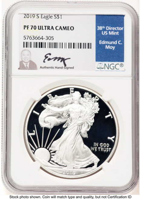 2019-S Proof Silver Eagle 1 oz NGC PF70 Ed Moy (522200086)