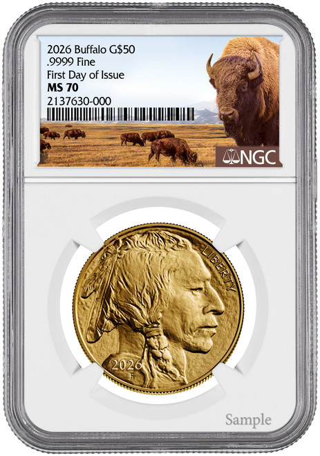 2026 1 oz Gold Buffalo First Day of Issue NGC MS70 Bison Label