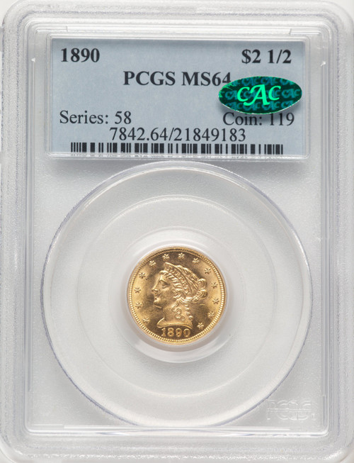 1890 $2.50 CAC Liberty Quarter Eagle PCGS MS64