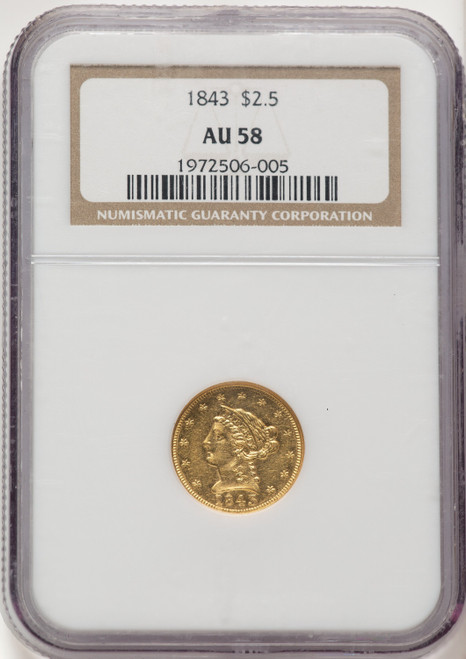 1843 $2.50 Liberty Quarter Eagle NGC AU58 (522470036)