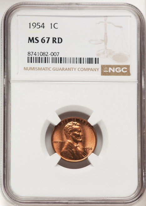 1954 1C RD Lincoln Cent NGC MS67 (522479008)