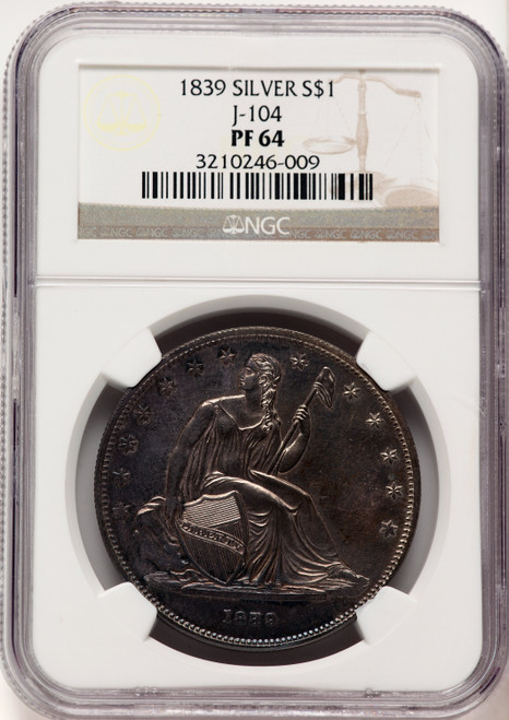 1839 Name Omitted Judd-104 Restrike Gobrecht Dollar NGC MS64