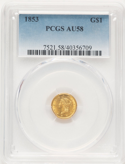 1853 G$1 Gold Dollar PCGS AU58