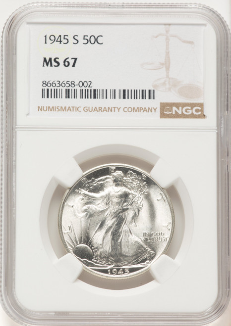 1945-S 50C Walking Liberty Half Dollar NGC MS67 (783706004)