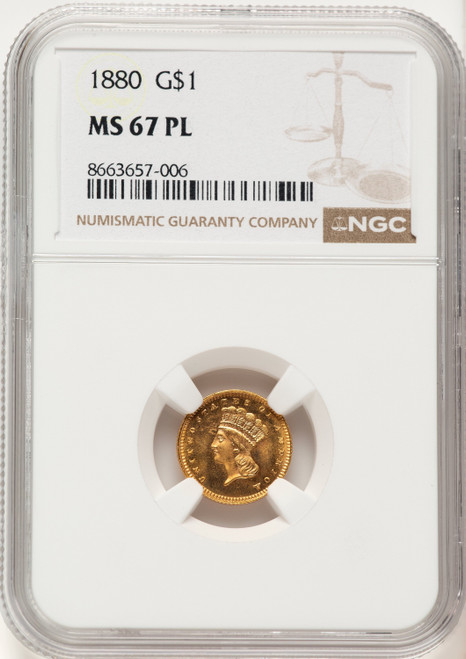 1880 G$1 PL Gold Dollar NGC MS67