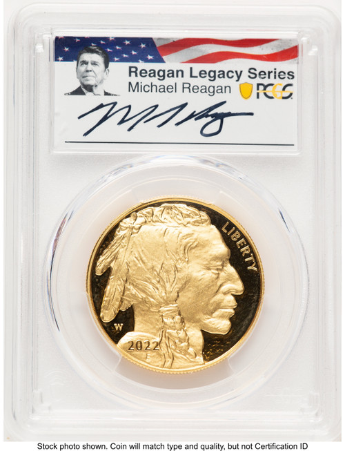 2022-W Proof Gold Buffalo 1 oz AR Reagan Legacy Series Michael Reagan Picture PCGS PR70