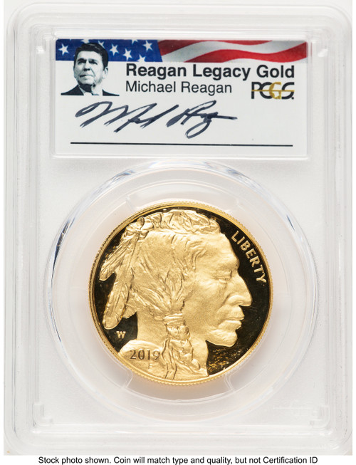 2019-W Proof Gold Buffalo 1 oz FDI Reagan Legacy Series Michael Reagan Picture PCGS PR70
