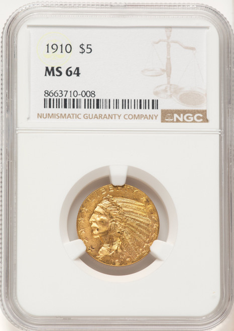 1910 $5 Indian Half Eagle NGC MS64 (772276005)