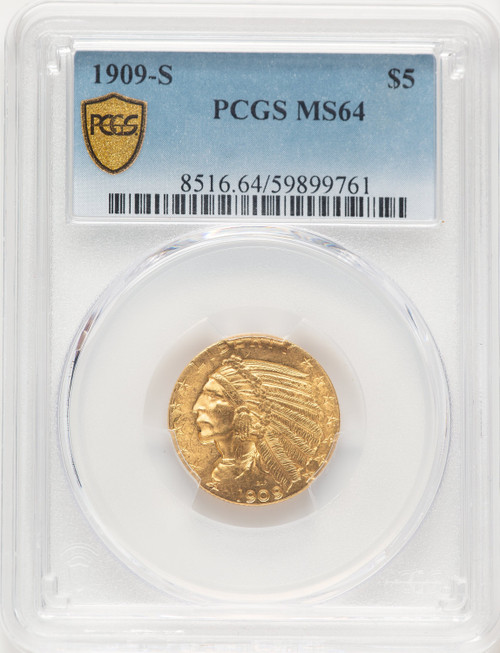 1909-S $5 Indian Half Eagle PCGS MS64