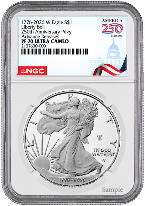 2026 W Silver Eagle Liberty Bell 250 Privy AR PF70 (1776-2026)