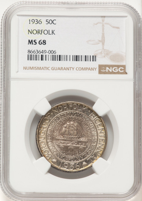 1936 50C Norfolk Commemorative Silver NGC MS68 (783488006)