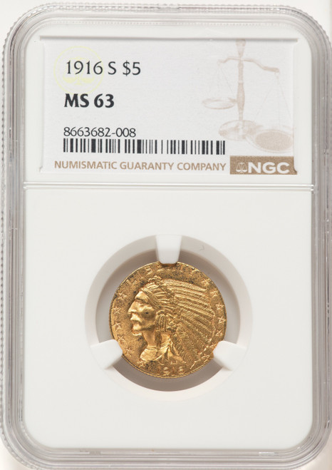 1916-S $5 Indian Half Eagle NGC MS63 (507570025)