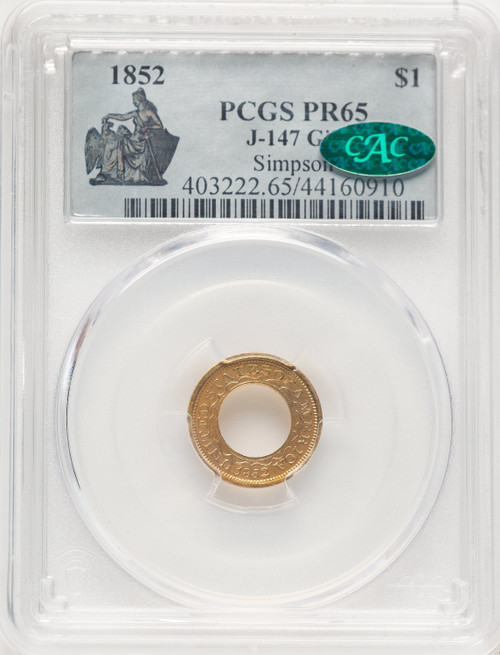 1852 $1 Judd-147 Gilt CAC Patterns PCGS MS65