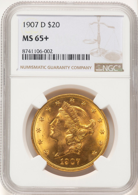 1907-D $20 Brown Label Liberty Double Eagle NGC MS65+
