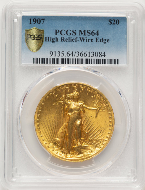 1907 $20 Wire Rim High Relief Double Eagle PCGS MS64 (783439007)