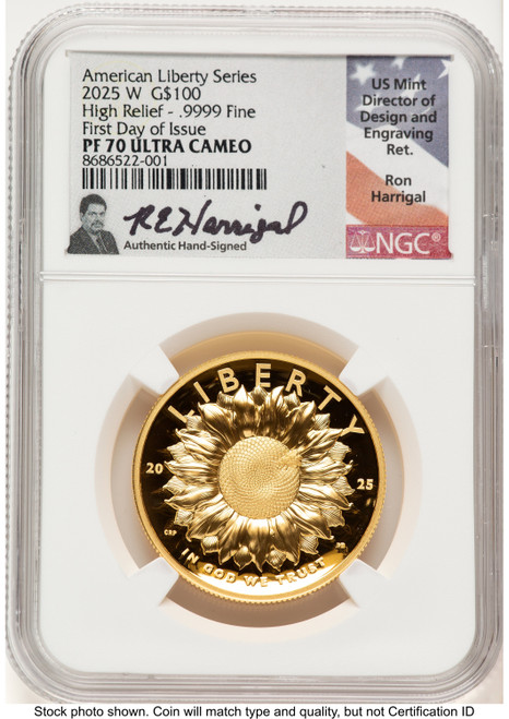 2025-W G$100 American Liberty High Relief FDI Ron Harrigal NGC PF70