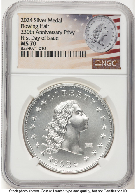 2024-(P) Silver 230th Anniversary Flowing Hair Medal Privy Mark FDI Flowing Hair Label Modern Commemoratives NGC MS70