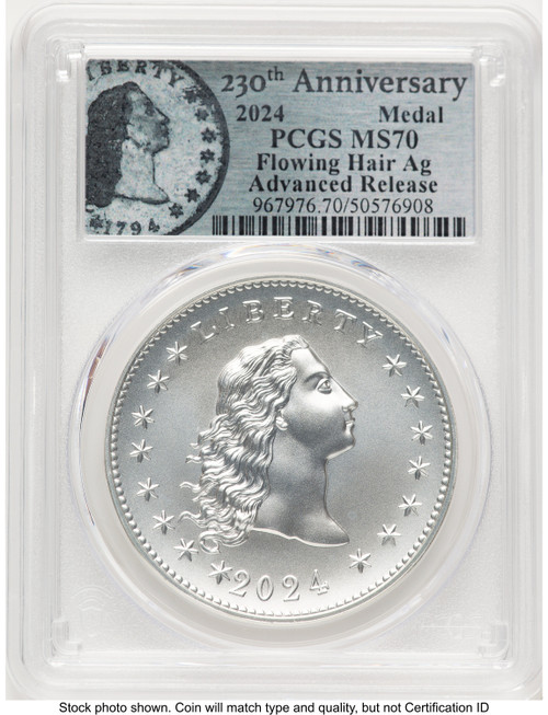 2024-(P) Silver 230th Anniversary Flowing Hair Medal AR Flowing Hair Label Modern Commemoratives PCGS MS70 (772852079)