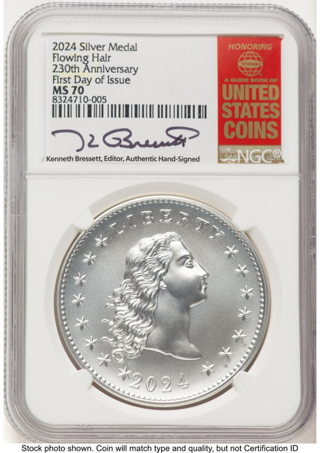 2024-(P) Silver 230th Anniversary Flowing Hair Medal FDI Kenneth Bressett Red Book Modern Commemoratives NGC MS70 (773188069)