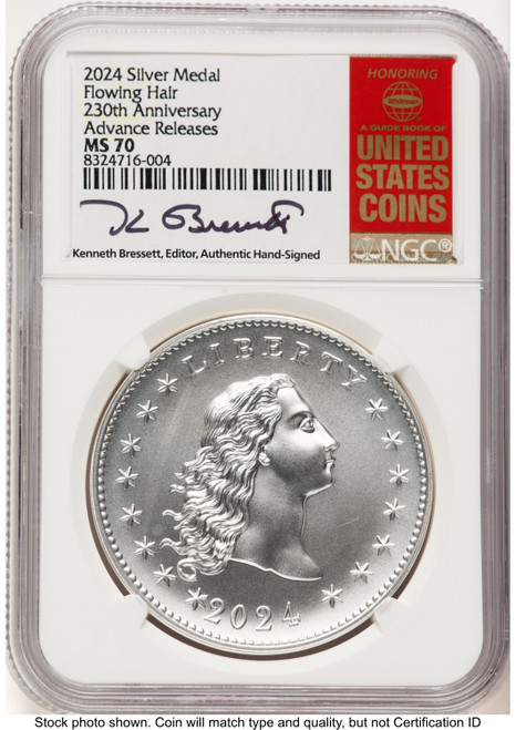 2024-(P) Silver 230th Anniversary Flowing Hair Medal AR Kenneth Bressett Red Book Modern Commemoratives NGC MS70