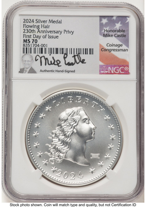 2024-(P) Silver 230th Anniversary Flowing Hair Medal Privy Mark FDI Mike Castle Modern Commemoratives NGC MS70