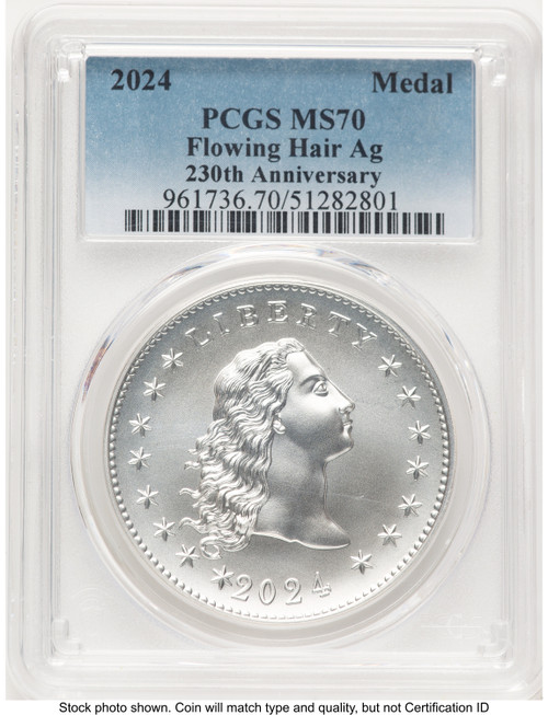 2024-(P) Silver 230th Anniversary Flowing Hair Medal Blue Gradient Modern Commemoratives PCGS MS70