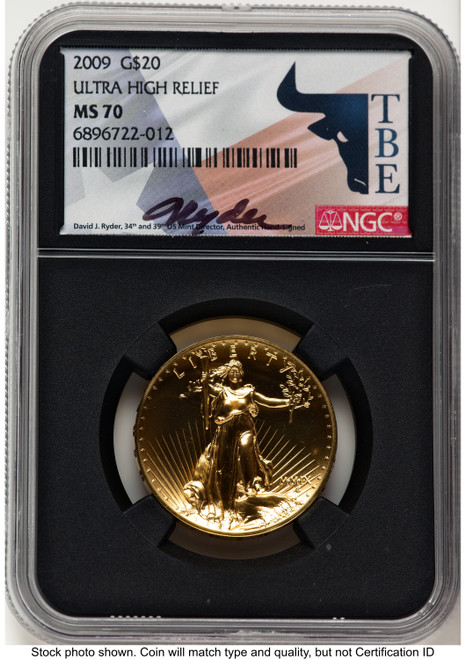 2009 G$20 Ultra High Relief David J Ryder TBE Label NGC MS70