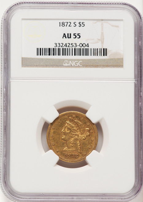 1872-S $5 Liberty Half Eagle NGC AU55
