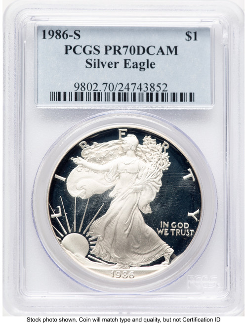 1986-S Proof Silver Eagle 1 oz Blue Label PCGS PR70 (773288022)