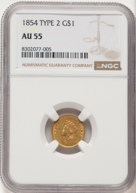 1854 G$1 Type Two Gold Dollar NGC AU55 (784517023)