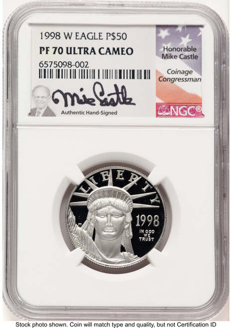 1998-W Proof Platinum Eagle 1/2 oz Mike Castle NGC PF70 (784808002)
