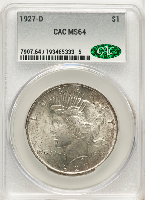 1927-D Peace Dollar CACG MS64