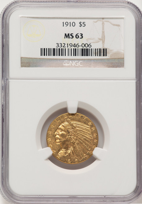 1910 $5 Indian Half Eagle NGC MS63