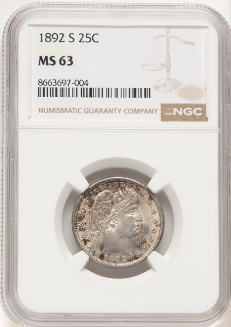 1892-S 25C Barber Quarter NGC MS63