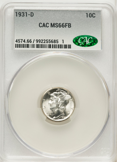 1931-D 10C FB Mercury Dime CACG MS66