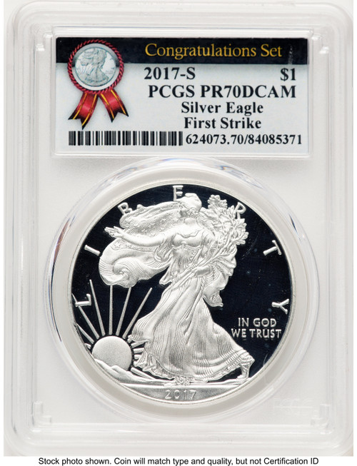 2017-S Proof Silver Eagle Congratulations Set 1 oz FS Congratulations Set Label PCGS PR70