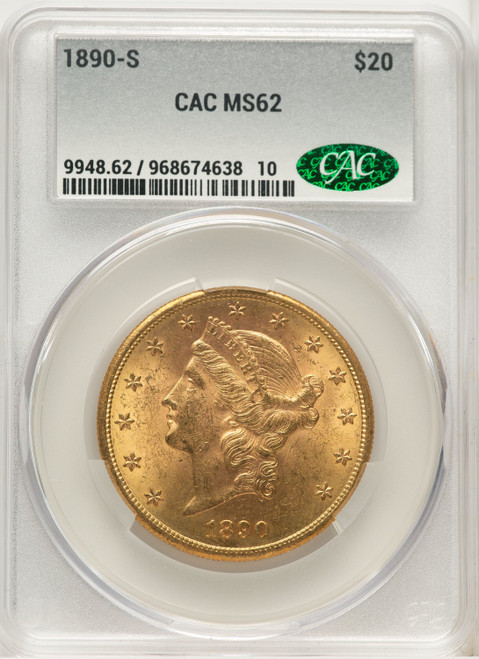 1890-S $20 Liberty Double Eagle CACG MS62