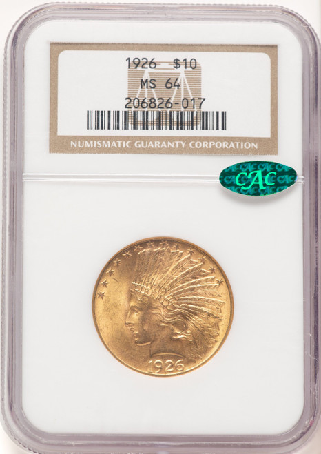 1926 $10 CAC Indian Eagle NGC MS64