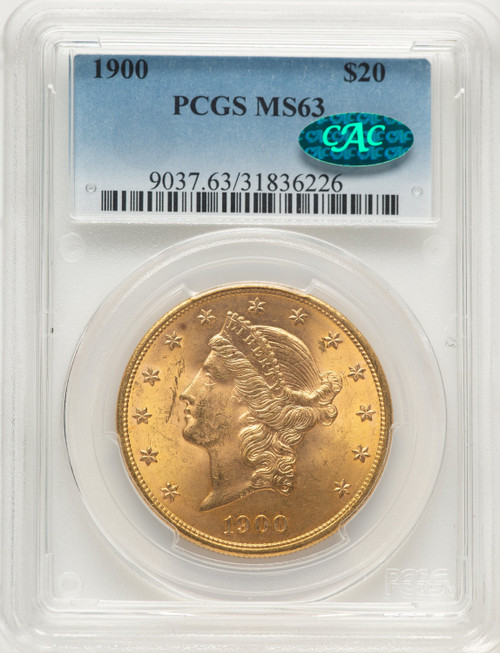 1900 $20 CAC Blue Gradient Liberty Double Eagle PCGS MS63