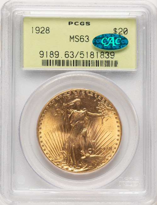 1928 $20 CAC Saint-Gaudens Double Eagle PCGS MS63