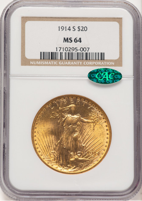 1914-S $20 CAC Saint-Gaudens Double Eagle NGC MS64