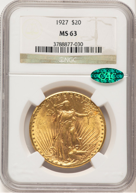 1927 $20 CAC Saint-Gaudens Double Eagle NGC MS63
