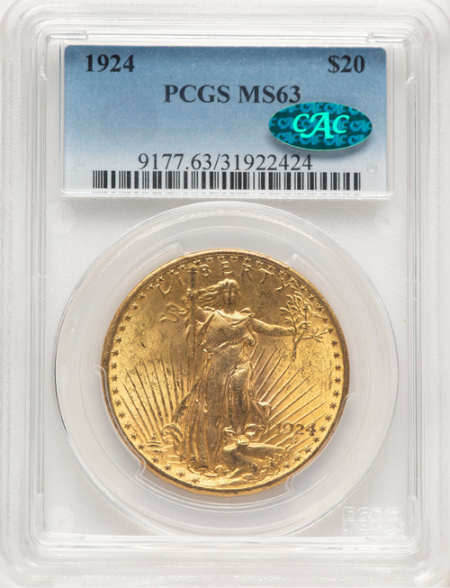 1924 $20 Saint CAC Saint-Gaudens Double Eagle PCGS MS63